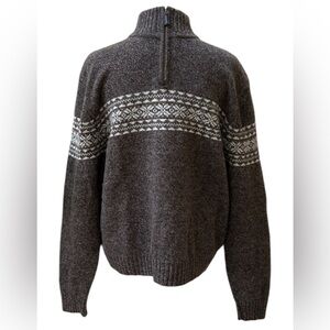 Bowen and Wright Men’s 100%Lamb’s Wool 1/4 Zip Brown Nordic Pullover Sweater Lrg